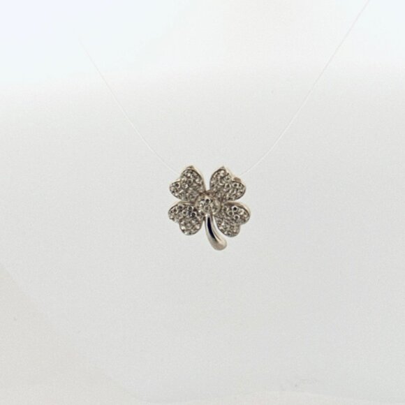 925 Sterling Silver Four Leaf Clover Pendant CZ Estate Lucky Charm Jewelry - Picture 1 of 9